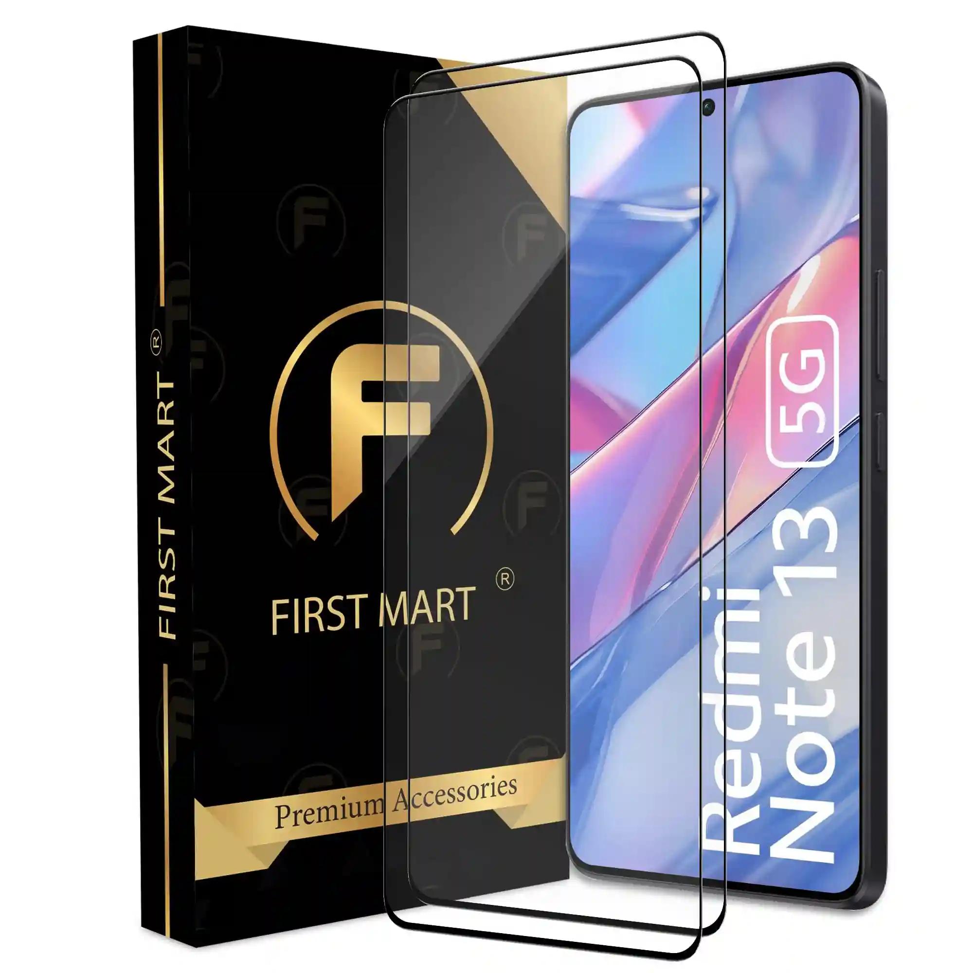 FIRST MART Premium Tempered Glass for Redmi Note 13 5G / Redmi Note 13 Pro 5G with Edge to Edge Coverage and Easy Installation Kit, Pack of 2