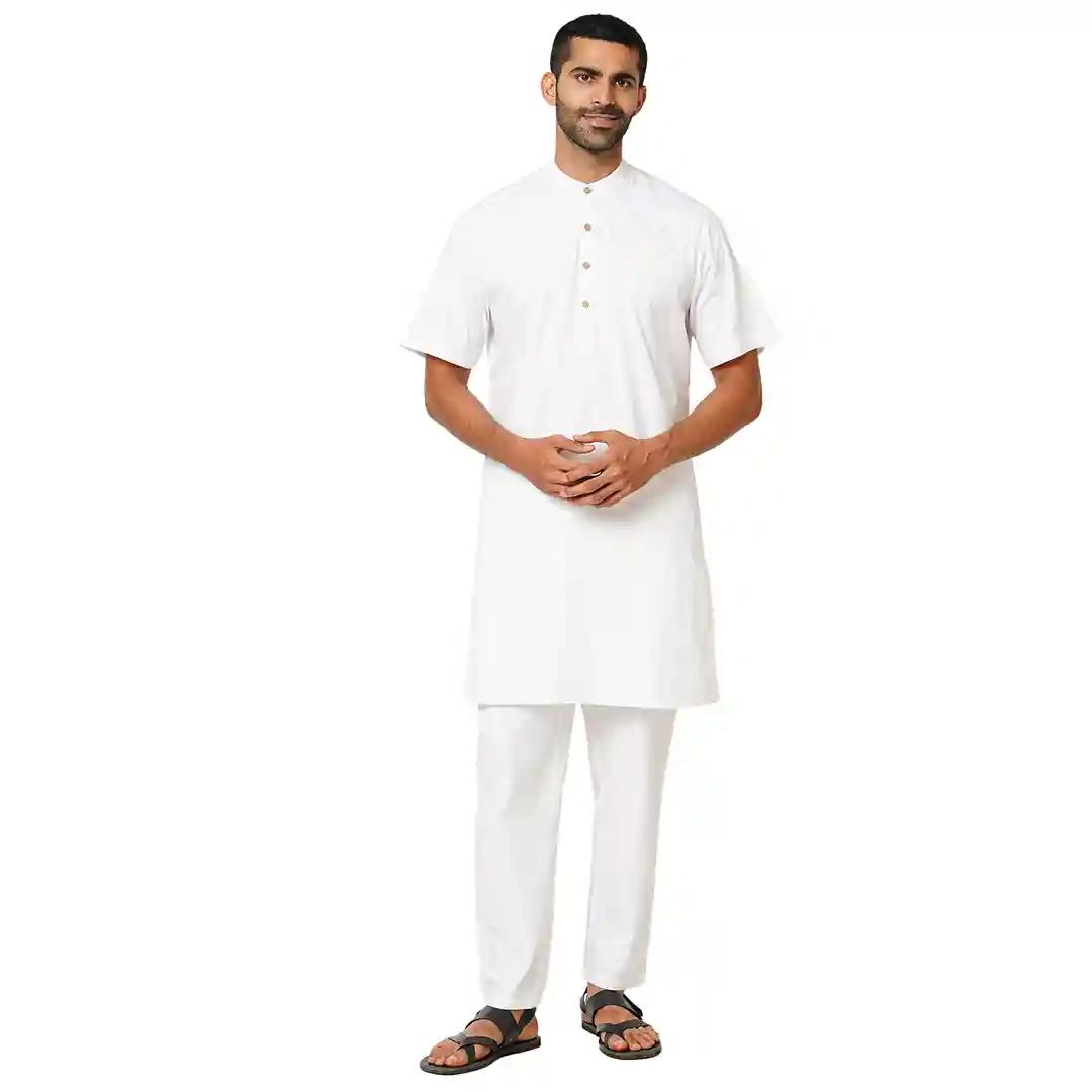 Indivisual Men's Premium Cotton Solid Bright White Kurta & Pyjama - S