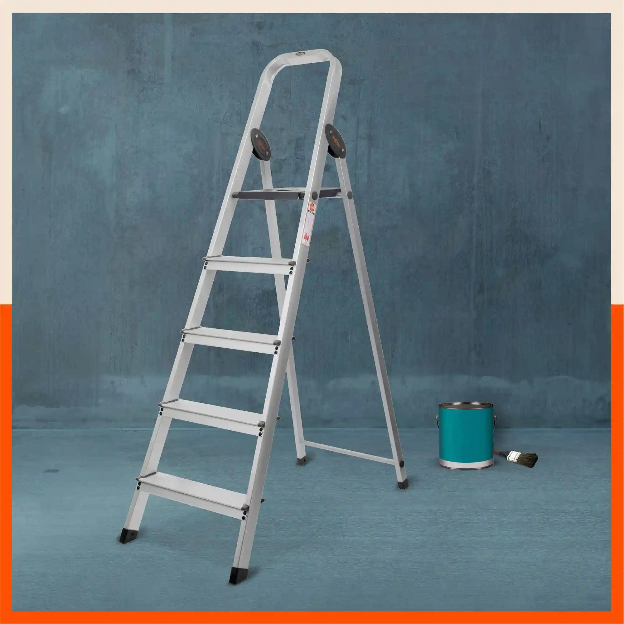 Bathla Advance Carbon - 5 Step Foldable Aluminium Ladder For Home