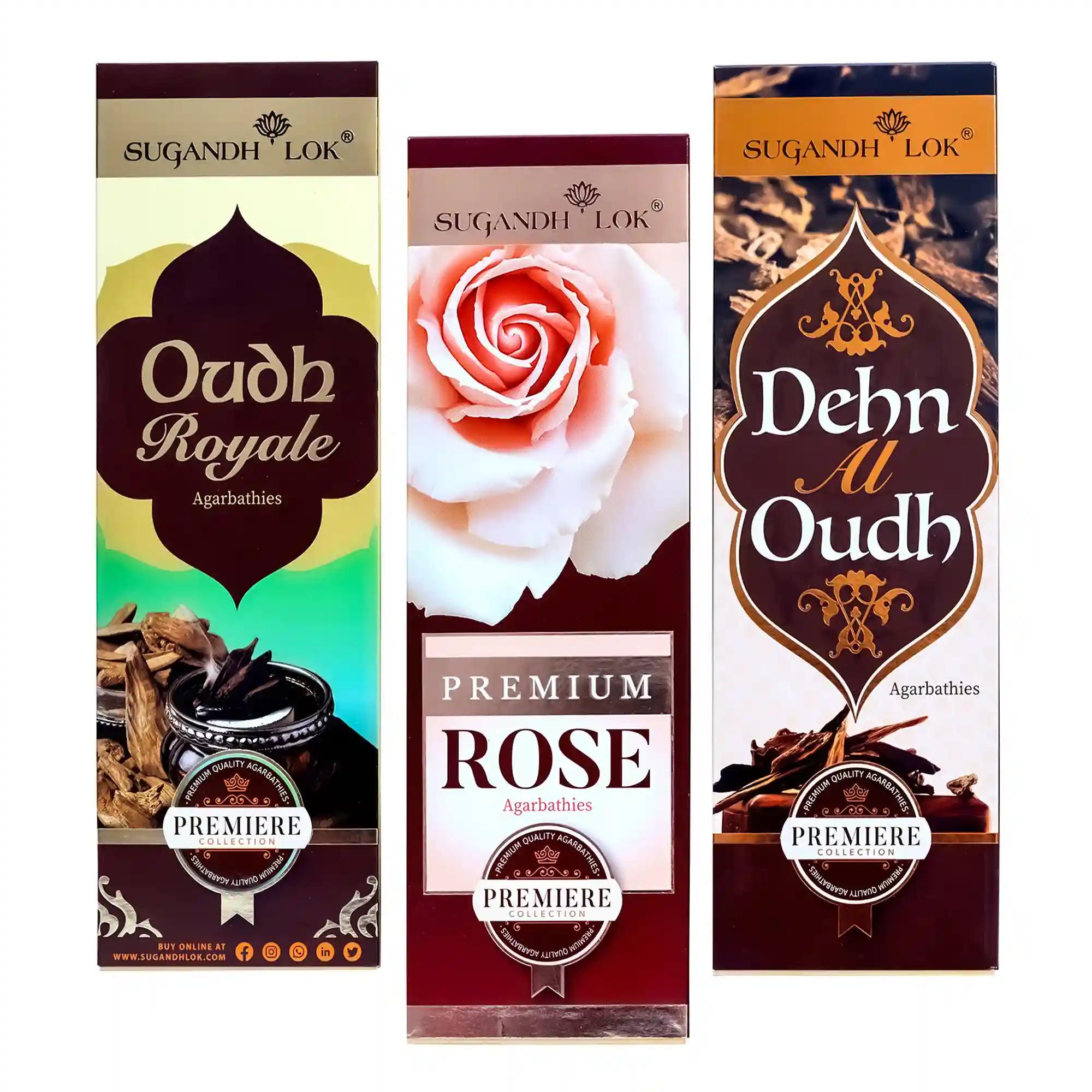 Premium Collection - Desert Bloom Incense Sticks | Fragrance - Oudh Royale / Dehnal Oudh / Rose I Recycled Temple Flowers | Hand-crafted | Non-irritant Smoke - Pack of 3