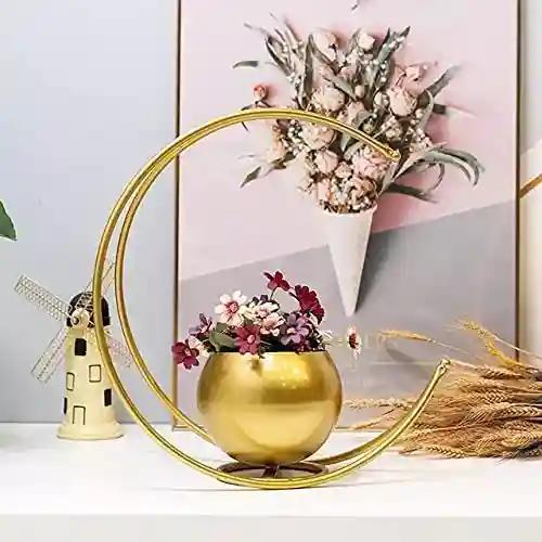 AMASS HANDICRAFTS Metal Geometric Design Vase with Gold Finish - Table Decorative Flower Pot Flower Vase for Home Decor Living Room Central Side Table (Size 24 x 24cm)