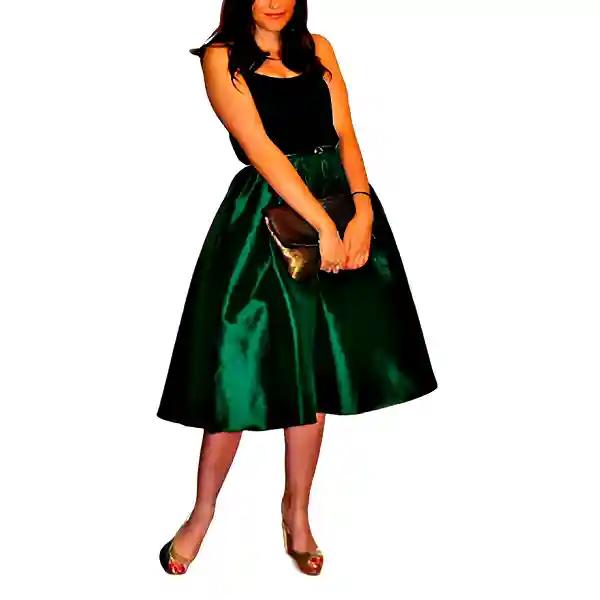 Emerald Green Silk Taffeta Knee-Length Skirt with Pocket - Perfect for Evenings, Weddings, Christmas Parties & Special Events-XS