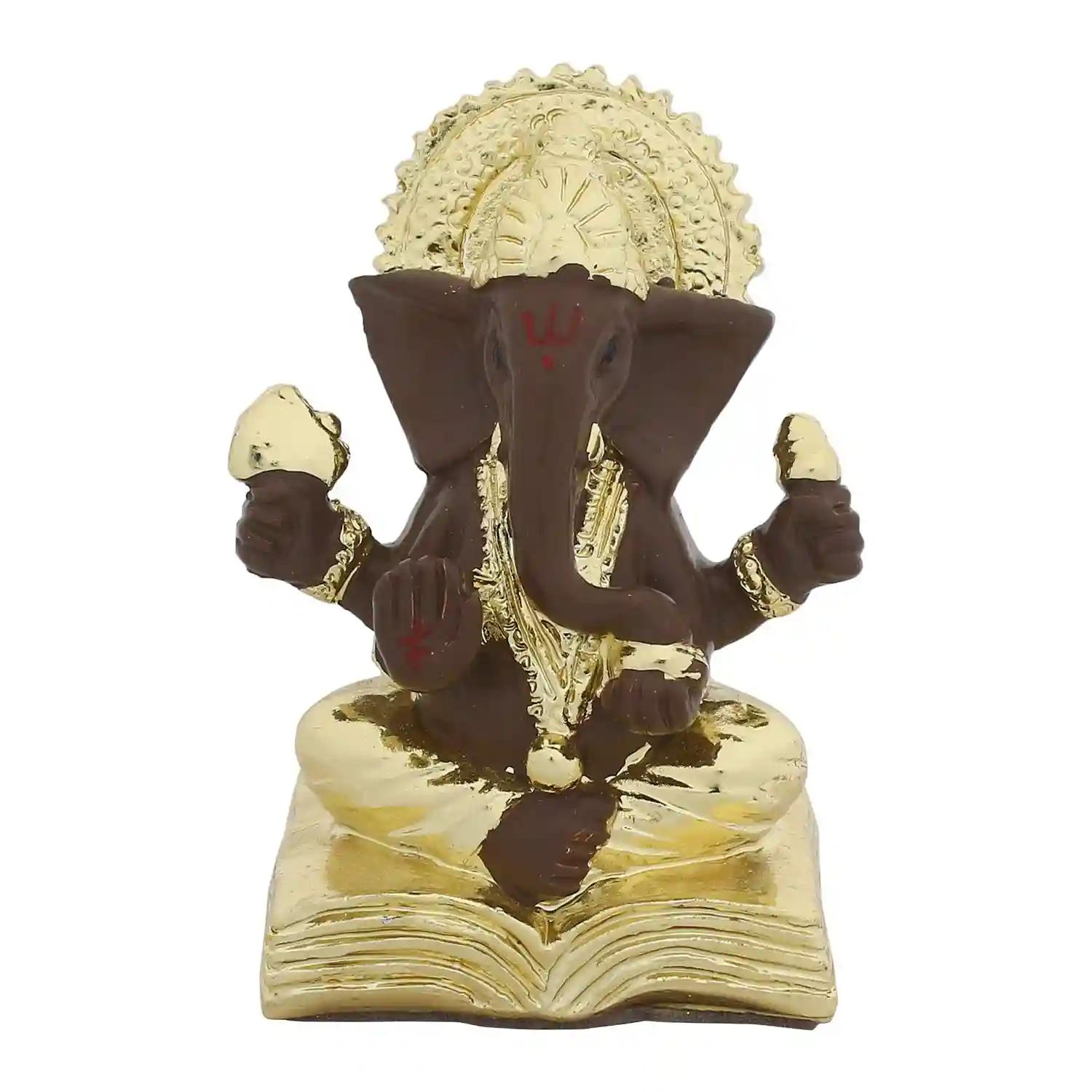 WEBELKART Gold Plated Lord Ganesha for Car Dashboard Statue Ganpati Figurine God of Luck & Success Diwali Gifts Home Decor (Size: 2.75 x 2.25 inches)