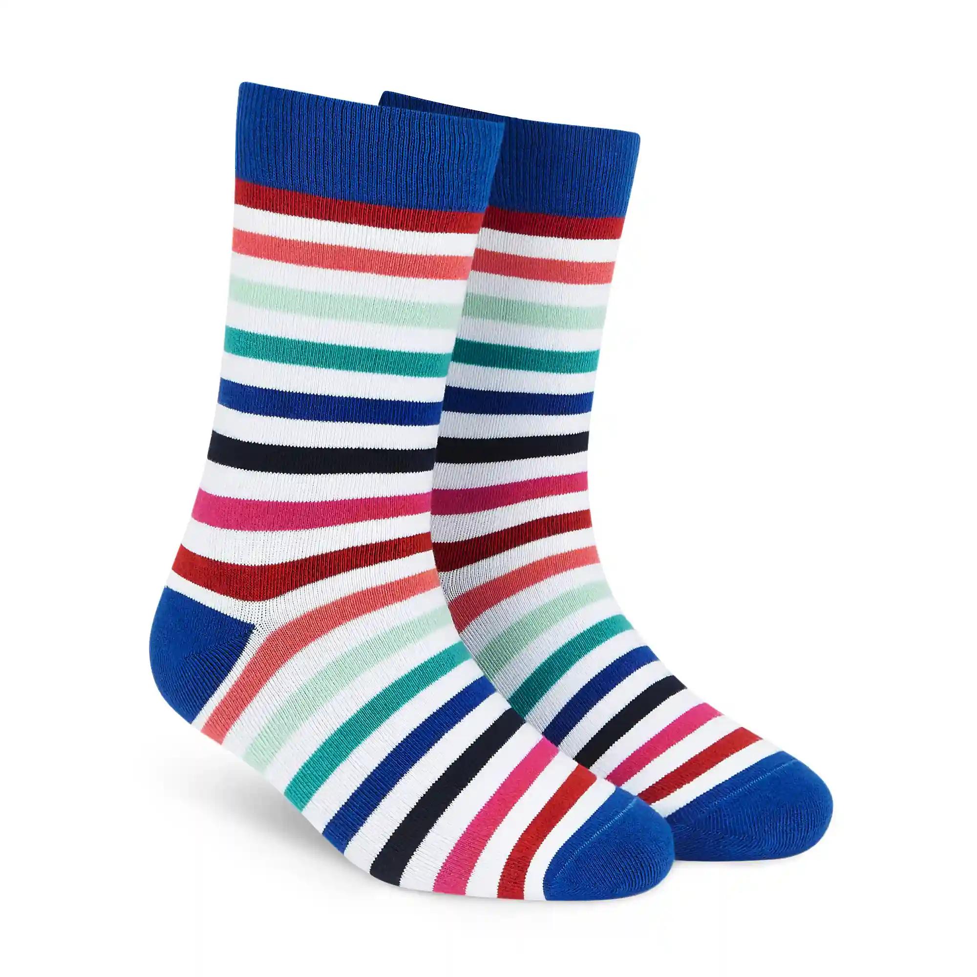 DYNAMOCKS Men's and Women's Combed Cotton Stripes Crew Length Socks (Pack of 1) (Multicolour, Free Size)-CREW_Stripes_19