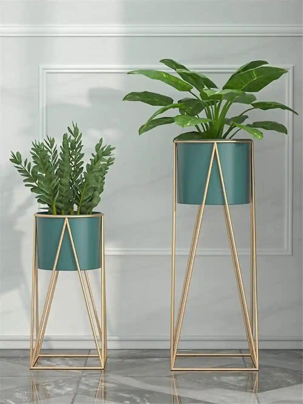 AMASS HANDICRAFTS  Planters For Indoor - Outdoor Plants & Modern Metal Floor Tall Plant Stand For Garden, Balcony & Living Room & Mid Century Plant Stands With Pots Set Of 2 Flower Pots (Blue)