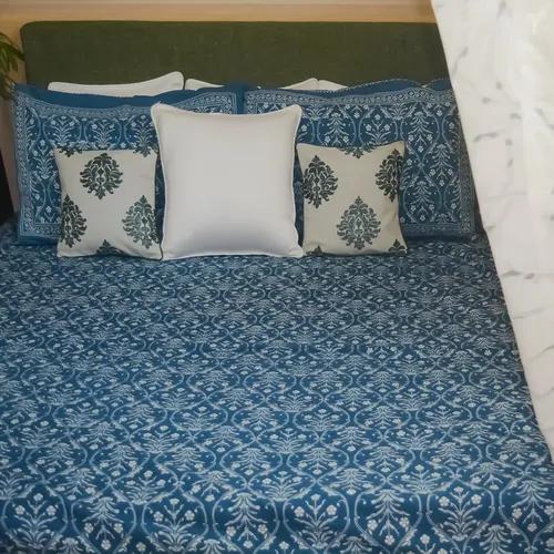 Indigo Imperial All Over Printed King Sized Bedsheet