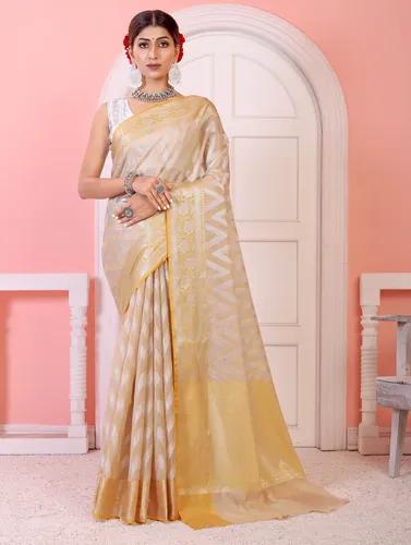 Kora Organza Soft Silk Saree - Cream