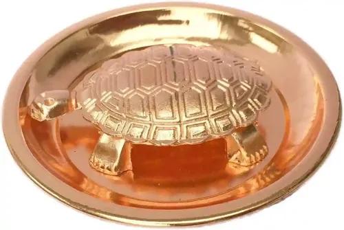 Pujahome Copper Polished Vastu Tortoise with Plate Best Gift for Career and Good Luck for Home and Office Temple Puja Kachua Plate (6 CM)