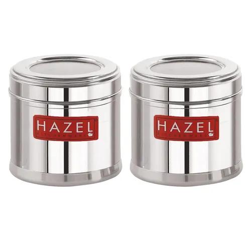 HAZEL Stainless Steel Containers for Kitchen | Top See Through Stainless Steel Airtight Masala Box for Kitchen Storage with Airtight Lid, 750 ML, Set of 2