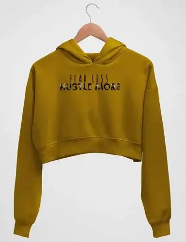 Fear less hustle more - Women's crop hoodie - Mustard Yellow - XS