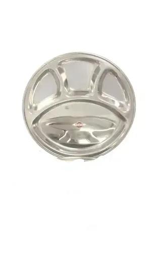 HAZEL Stainless Steel Round Plate Thali with 4 Compartment Mess Plate Lunch Dish, Medium, 1 Pc