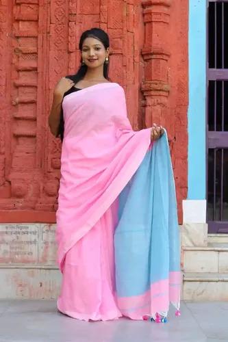 Pure Cotton Handloom Saree  - Pink