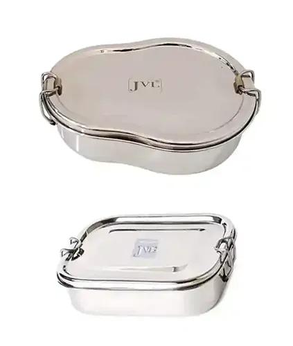 Jvl Stainless Steel Rectangular Not Leak Proof Lunch Box With Inner Plate & Small Guitar Shape Single Layer Lunch Box With Inner Plate - Set Of 2