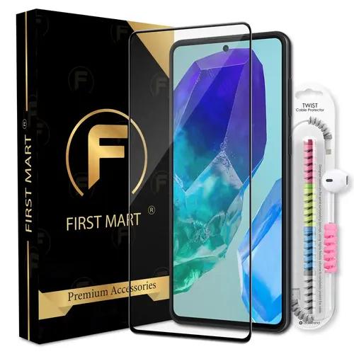 FIRST MART Premium Tempered Glass for Samsung Galaxy M55 5G with Edge to Edge Coverage and Cable Protector and Easy Installation Kit, Pack of 1