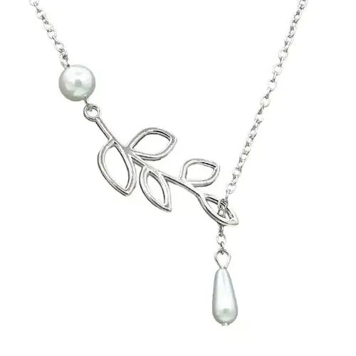 Assymetric Leaf Shape Pearl Drop Hanging Necklace