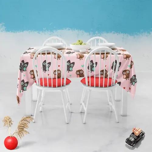 ArtzFolio Owls & Hearts | Table Cloth Cover for Dining & Center Table | Washable Waterproof Polyester Fabric | 4-Seater Table; 42 x 63 inch (107 x 160 cms)