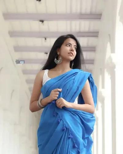 Pure Cotton Tant Weaving Handloom Saree - Blue