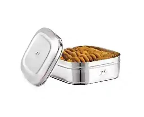 JVL Stainless Steel Kitchen Storage Costa Square Shape Container Box with Steel Lid - Small - 1350 Ml