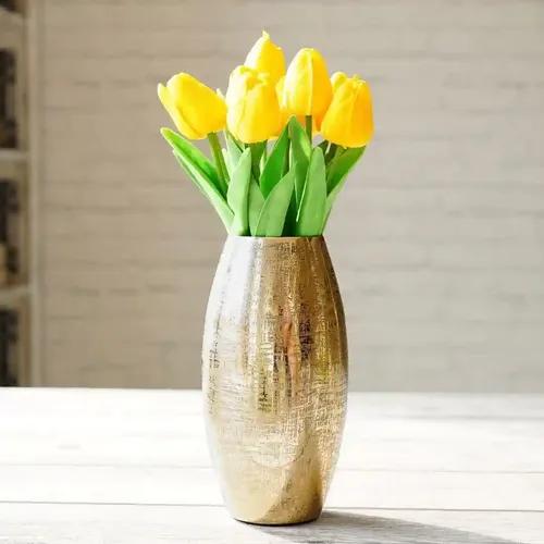 Behoma Metal Textured Vase for Home Decor Decoratives for Indoor Outdoor Living Room Balcony | Best Gift for Birthday Anniversary |Golden Textured Hammered Oblong Shape Large (Flower not Included)