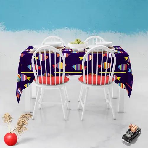 ArtzFolio Colourful Fishes | Table Cloth Cover for Dining & Center Table | Washable Waterproof Polyester Fabric | 8-Seater Table; 54 x 81 inch (137 x 206 cms)