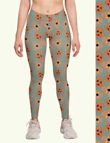 Floral pop Printed Athleisure leggings for women with side pocket attached - XS