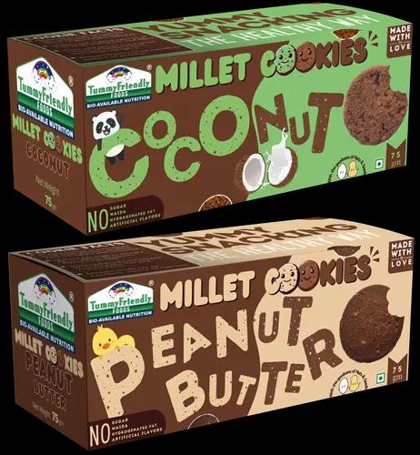 Tummy Friendly Foods Millet Cookies - Coconut, Peanut Butter - Pack Of 2 - 75G Each. Healthy Ragi Biscuits, Snacks For Baby, Kids & Adults