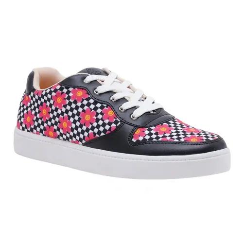 THE QUIRKY NAARI Check My Mate Sneakers Where Fashion Meets Function | Black & Pink - 4 UK