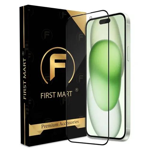 FIRST MART Premium Tempered Glass for iPhone 15 Plus with Edge to Edge Coverage and Easy Installation Kit, Pack of 1