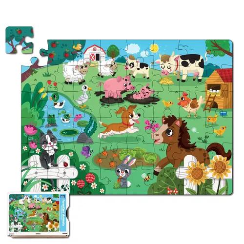 Mini Leaves Farm Animal Premium Wooden Floor Puzzle for Kids 48 Pieces with Wooden Box