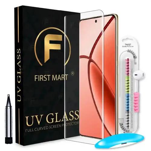 FIRST MART Tempered Glass for Realme P1 Pro 5G with Edge to Edge Full Screen Coverage and Easy UV Glue Installation Kit and Cable Protector, Pack of 1