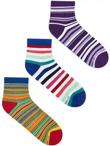 DYNAMOCKS Men's and Women's Combed Cotton Ankle Length Socks (Pack of 3) (Multicolour, Free Size)_Stripes_10_16_19