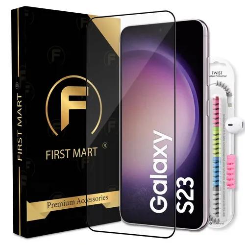 FIRST MART Premium Tempered Glass for Samsung Galaxy S23 5G / Samsung S22 with Edge to Edge Coverage and Cable Protector and Easy Installation Kit, Pack of 1