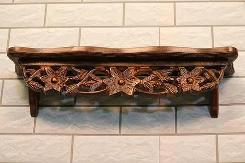 Craftykart Wooden Hand Carved Wall Decor Shelf For Living Room - Brown