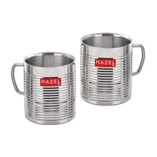 HAZEL Stainless Steel Cup Set I Coffee and Tea Cup Set of 2, 300 ml Each | Unbreakable Cups for Tea and Coffee I Premium Stainless Steel Aishwarya Mug, Silver