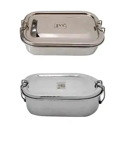 Jvl Stainless Steel Rectangular Single Layer Lunch Box With Inner Plate & Big Kar Lunch Box Not Leak Proof - Pack Of 2