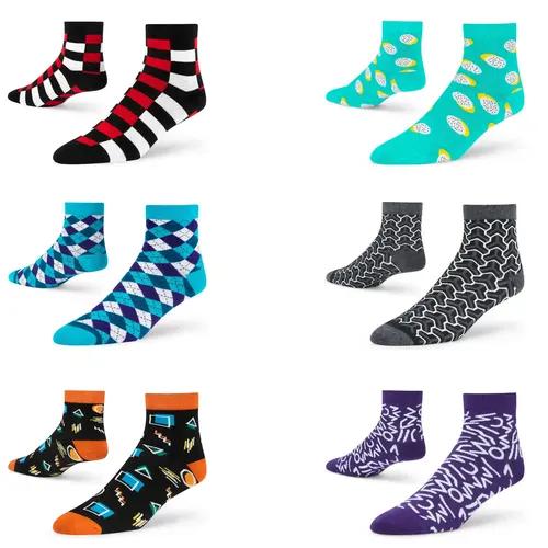 DYNAMOCKS Men's and Women's Combed Cotton Ankle Length Socks (Pack of 6) (Multicolour, Free Size)_Sub_Red_Polk_Dan_Aq_Trios_Neon_Doodle