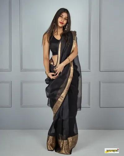 Kora Organza Noor Soft Silk Saree - Black