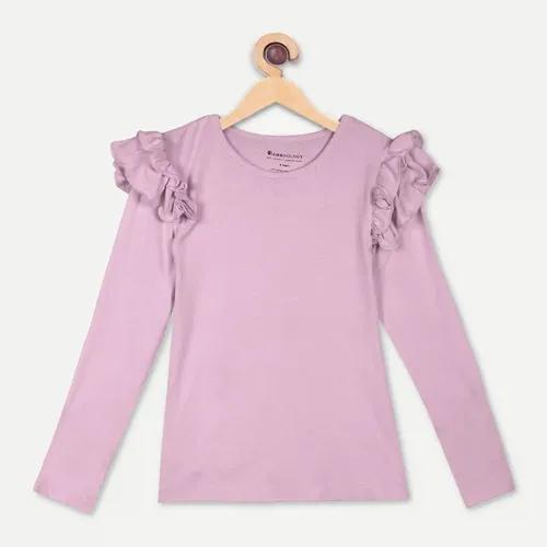 Organic Bamboo Fabric Girl's Frill Top Lilac 2 Years