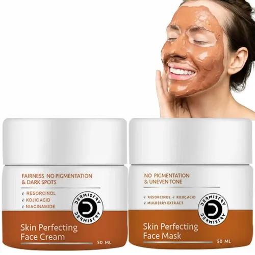 Dermistry  Pigmentation Removal Fairness Face Cream & Skin Perfecting Pack Mask And Kojic Acid And Resorcinol And Mulberry Ext And Removes Melasma Fades Pigmentation Blemishes Dark Spots Uneven Tone And Blemishes Dark Spots Correcting And All Skin Types For Men & Women ( Pack Of 2 100 Ml )