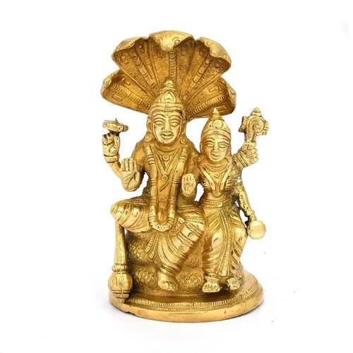 ALODIE- Brass Shesh Naag Laxmi Narayan Idol , Lakshmi Narayan Murti , Lord Vishnu Idol on Shesh Naag for Home and Temple