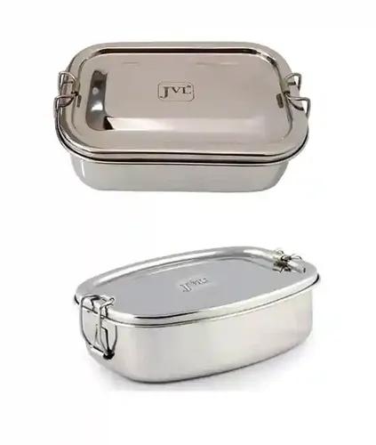 Jvl Stainless Steel Rectangular Single Layer Lunch Box With Inner Plate & Big Deluxe Single Layer Lunch Box Not Leak Proof - Pack Of 2