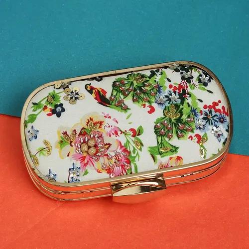 Embroidered Oval Clutch For Women - White