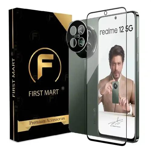 FIRST MART Tempered Glass and Camera Lens for Realme 12 5G with Edge to Edge Screen Coverage and Easy Installation | Black