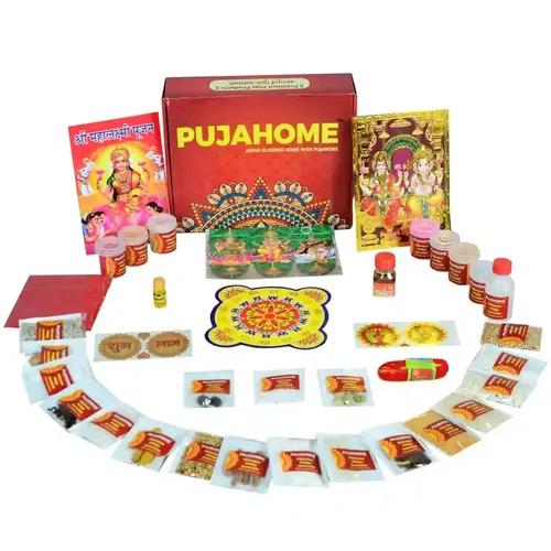 Pujahome Diwali Puja Samagri Kit for Mahalakshmi Pujan/Diwali Puja Kit/Diwali Pooja Samagri Kit (38+ Items) with Detailed Puja Vidhi