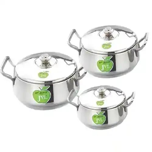 Stainless Steel Induction Cookware Sets and Gas Stove  Serveware Essential Utensil Pot Handi Set with Lid  - Set of 3