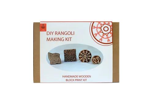 Handmade Wooden Block Print Craft Kit - DIY Rangoli Making Kit