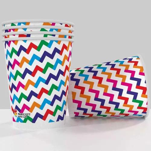 PARICOTT 200ml Zig-Zag Printed Disposable Party Paper Cups for Hot & Cold Beverages 7Oz - 100 Pcs, Multicolour