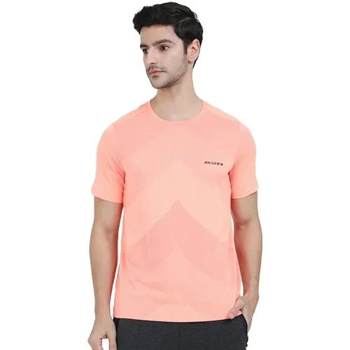 Men's Round Neck Quick Dry Breathable Gym T-Shirt - Orange (Medium)